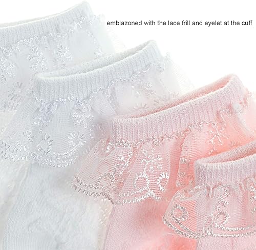Miniatura 4 de DRESHOW Calcetines de bebé para niñas con ojales y volantes de encaje, calcetines de vestir para recién nacidosbebésniños pequeñosniños para niña