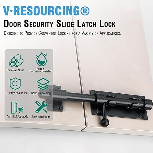 Miniatura 2 de Pestillo de puerta de perno deslizante, 7.8 pulgadas, de acero inoxidable sólido, resistente, para vallas, puertas de patio, garajes, dormitorios,