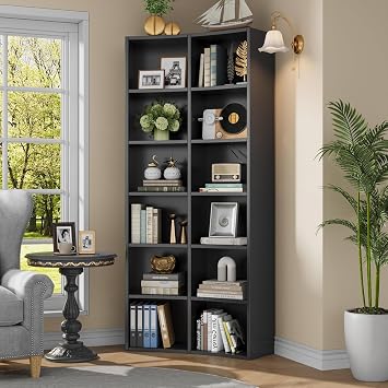 kepptory 71 Tall Corner Bookshelf, 6 Tier L-Shaped Corner Bookcase with Open Storage & Baffles, Tall Display Shelf, Freestanding Storage Shelves for Living Room, Home Office, Bedroom, Black