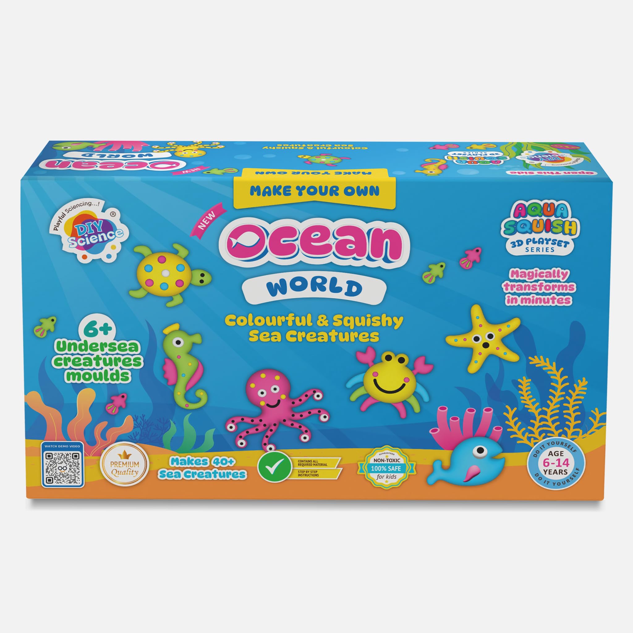 DIYScience® Ocean World Aqua Squish Kit | Make More Than 40 3D Colorful Soft and Squishy Sea Creatures | Magic Water Elf Gel Toys for Girls and Boys | 6 Undersea Creatures Moulds-image-22