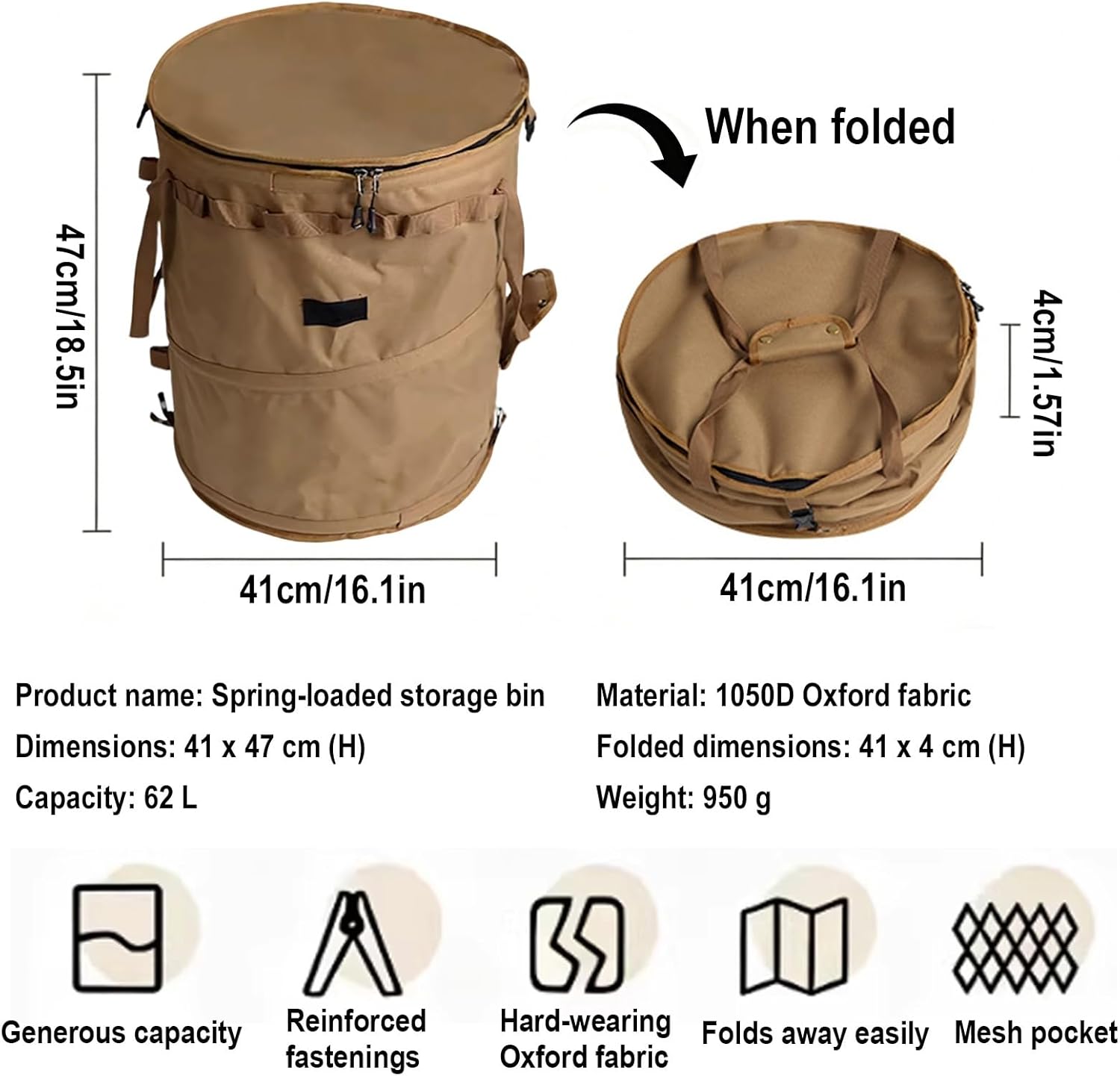 Garden Waste Bag, Pop Up Storage Bin Collapsible Trash Can Yard Leaf Bag Recycle Container Reusable Utility Bags with Zippered Lid for Camping, Laundry, Garden, Storage, Outdoor(Black Forest)