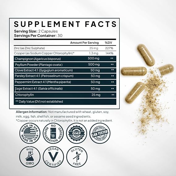 Zenmen Natural Body Odor Eliminator Pills - 60 Veggie Capsules Made in USA