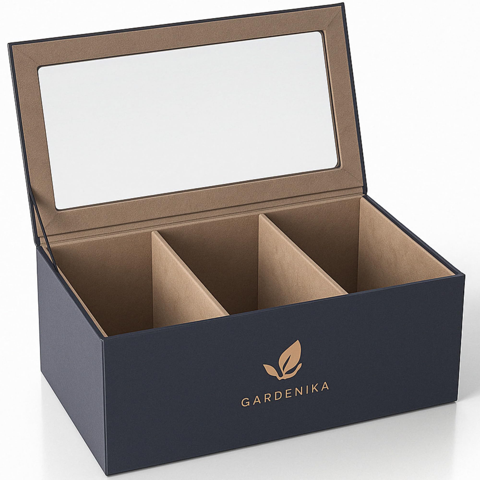 Tea Box Organizer - Premium Elegant Tea Bags Storage Container with 60 Tea Bag Holder Capacity - Vegan Leather Exterior and Velvet Fabric Interior and