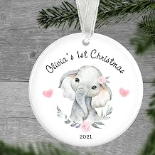 Elephant Ornament for Girls - Babys First Christmas - Christmas Decoration for Baby Girl