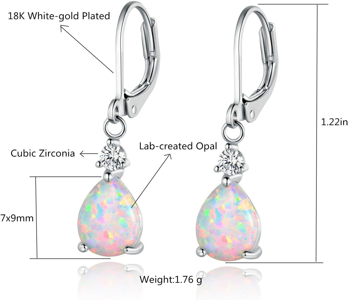 GEMSME White Gold Plated Teardrop Opal Dangle Earrings For Women - Image 3