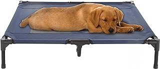 Elevated Dog Bed - 36x29.75-Inch Portable Pet Bed with Non-Slip Feet - Indoor/Outdoor Dog Cot or Puppy Bed for Pets up to 80lbs by PETMAKER (Blue)