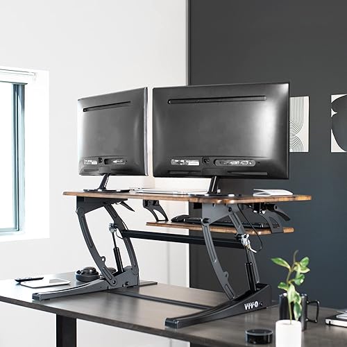 Miniatura 7 de VIVO Convertidor de escritorio de pie de 36 pulgadas de altura ajustable rápido para sentarse a pie, estación de trabajo elevadora de doble monitor,