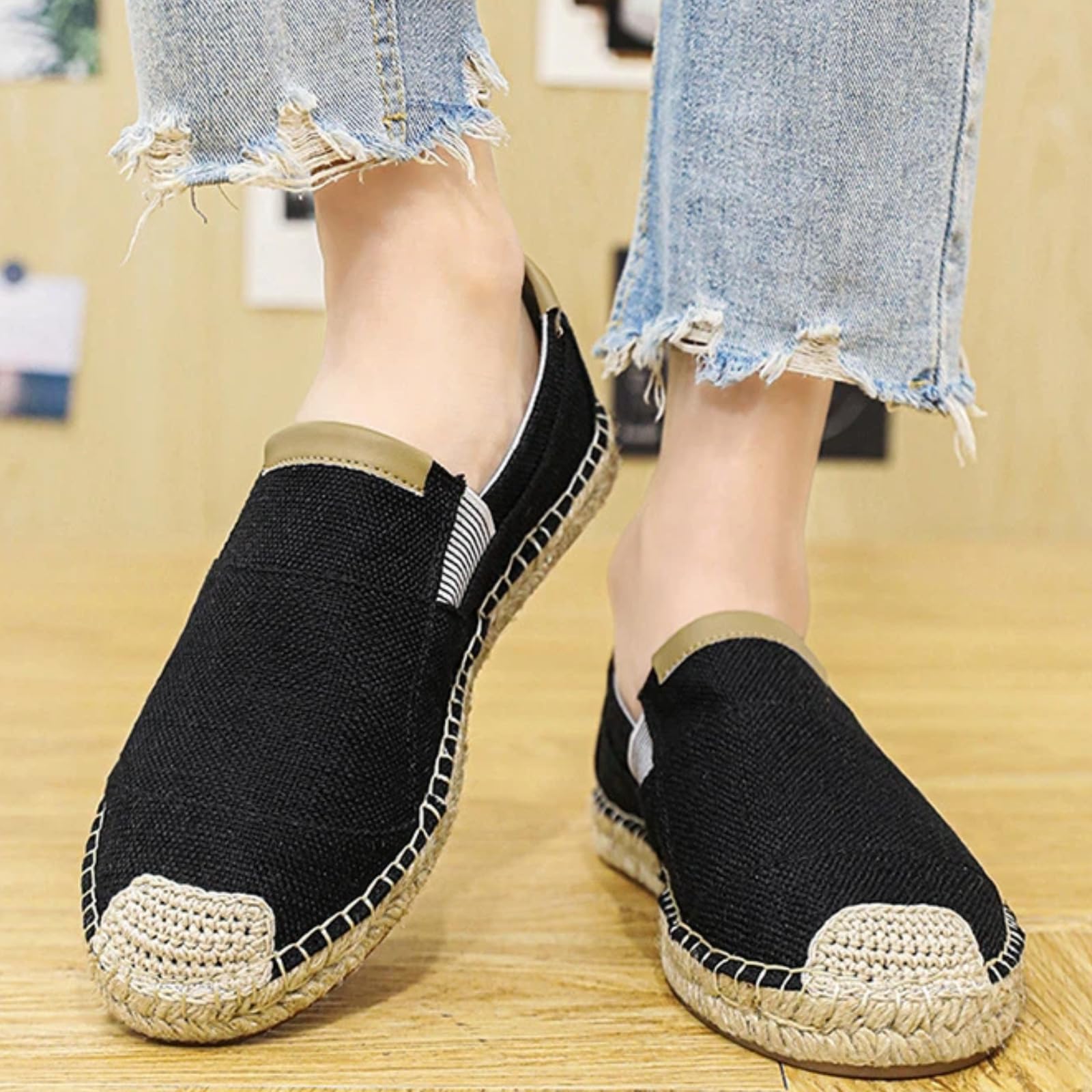 Scarpe Pescatore Uomo Estate Lino Senza Lacci Traspiranti(Nero,45) | Tessuto leggero favorisce il flusso d’aria garantiscono libertà al piede. Ideale per casa e brevi uscite all’aperto.
