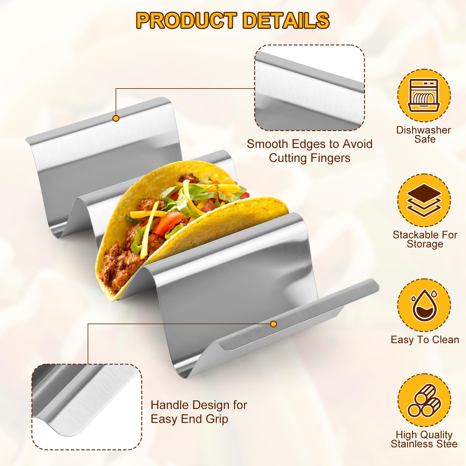 Set 4 Porta Taco In Acciaio Inox - Supporti Per Tacos Ondeggianti 24x7x4.5 Cm Per Casa E Feste - Foto 7