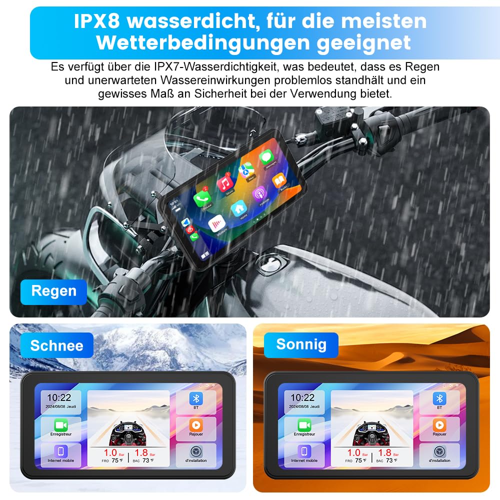Junsun Motorrad-Navigationssystem mit CarPlay Android Auto mit 6.25" Screen