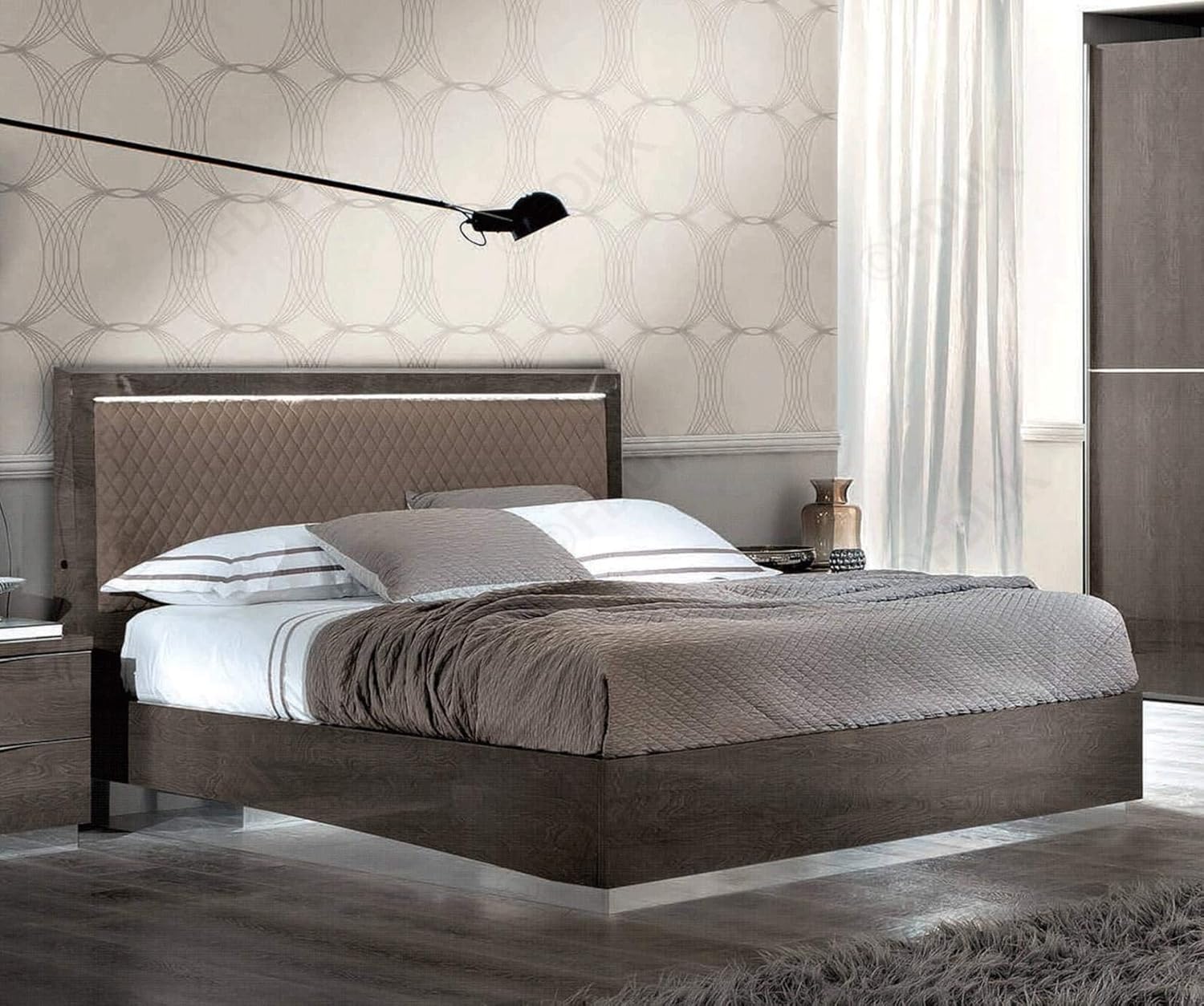 Silver Birch Finish Queen Bedroom 5Pcs Modern Made in Italy Soflex Platinum Rombi