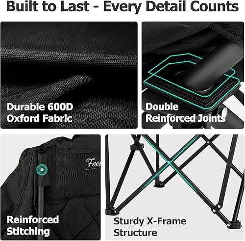 Miniatura 6 de Overmont Silla de campamento extragrande XL para adultos, soporte de 450 libras, silla plegable acolchada resistente con bolsillo lateral, bolsa de