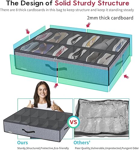 Miniatura 13 de Onlyeasy MXAUBSB1P - Organizador de almacenamiento de zapatos debajo de la cama con asas resistentes y ventana transparente, paquete de 1 paquete