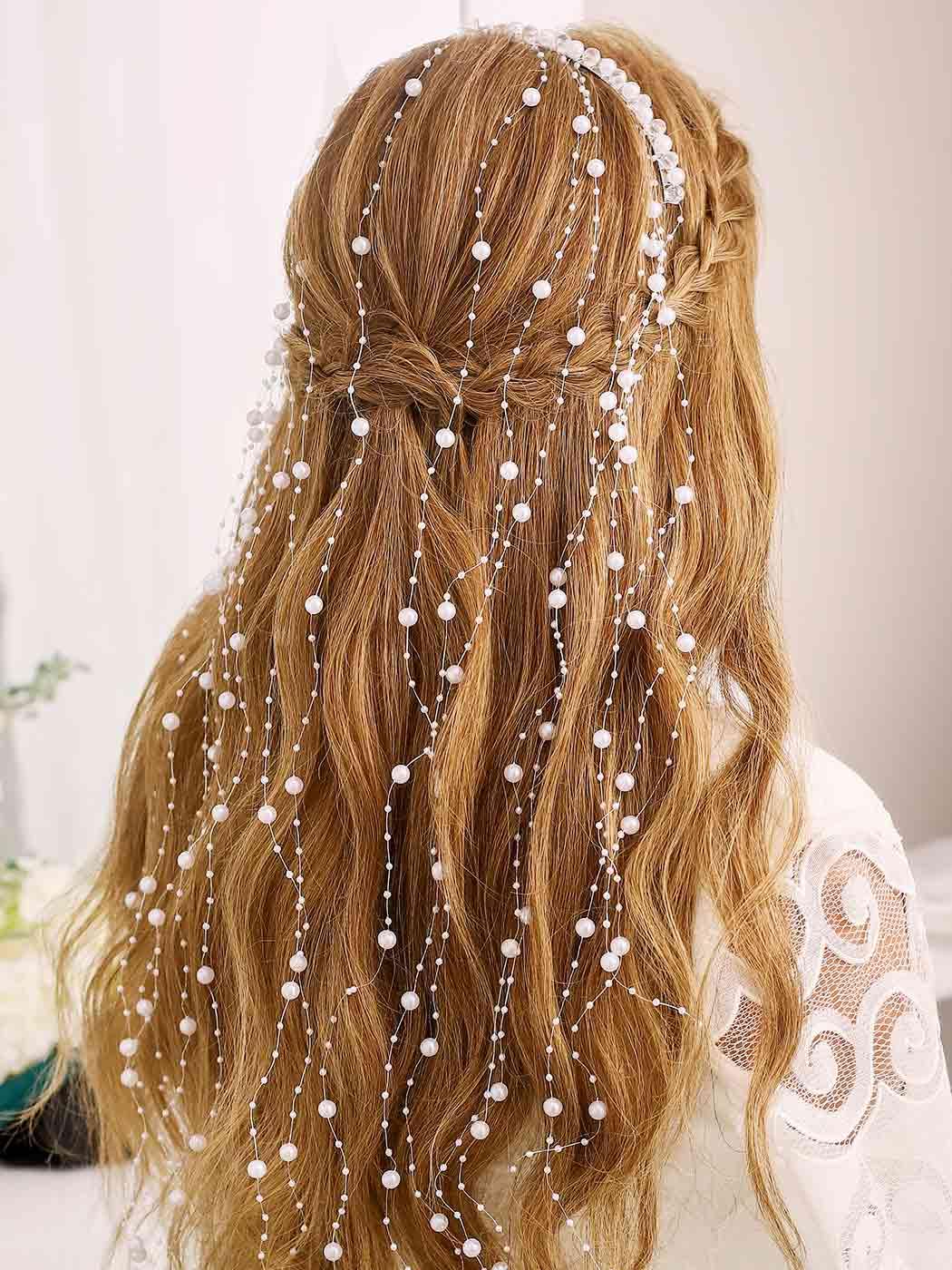 Amazon.com : CASDRE Pearl Bride Wedding Headband Silver  display picture 2