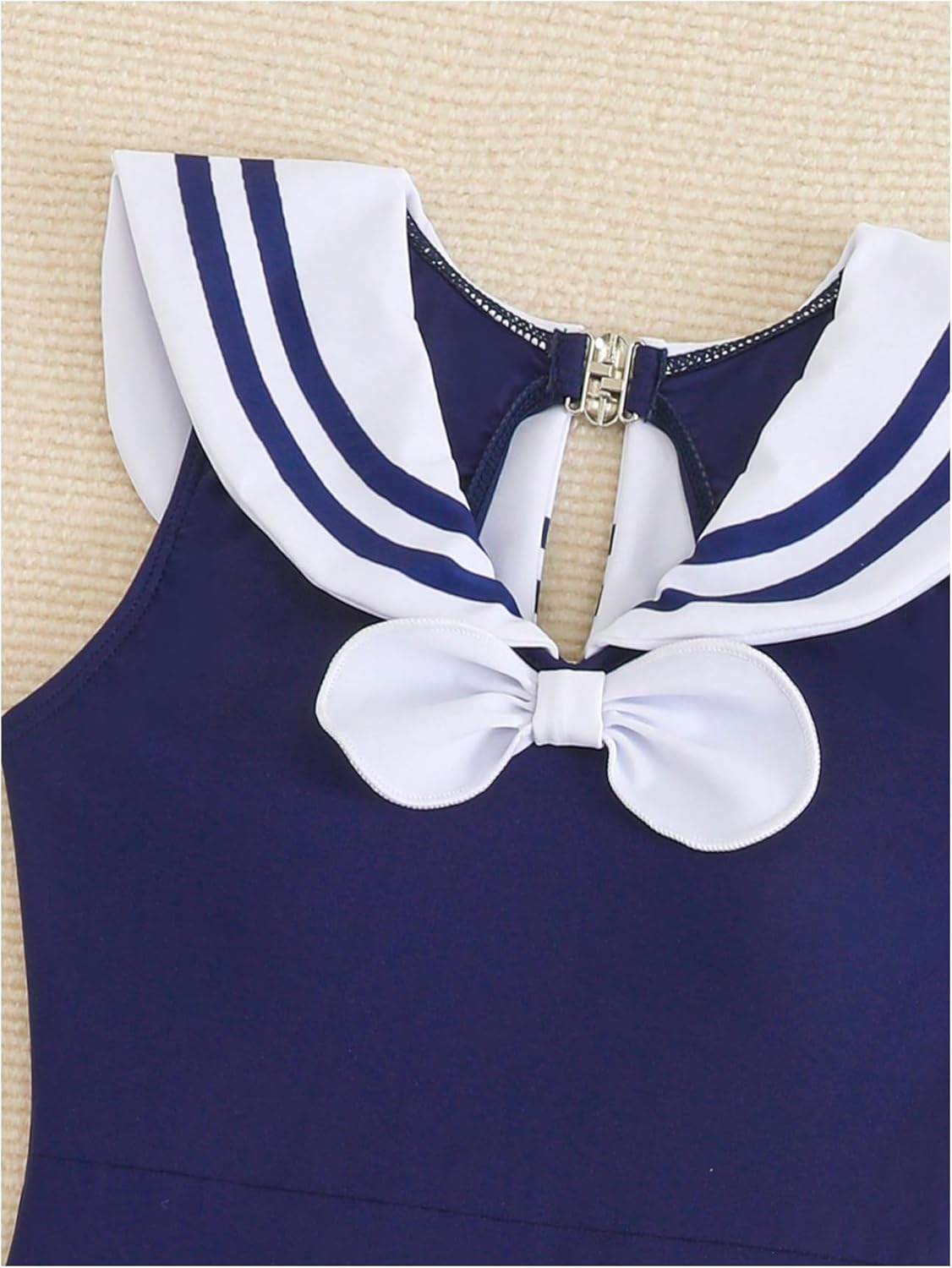 SHENHE Girl's One Piece Swimsuit with Cover Up Skirt Sailor Collar Striped Bow Bathing Suit