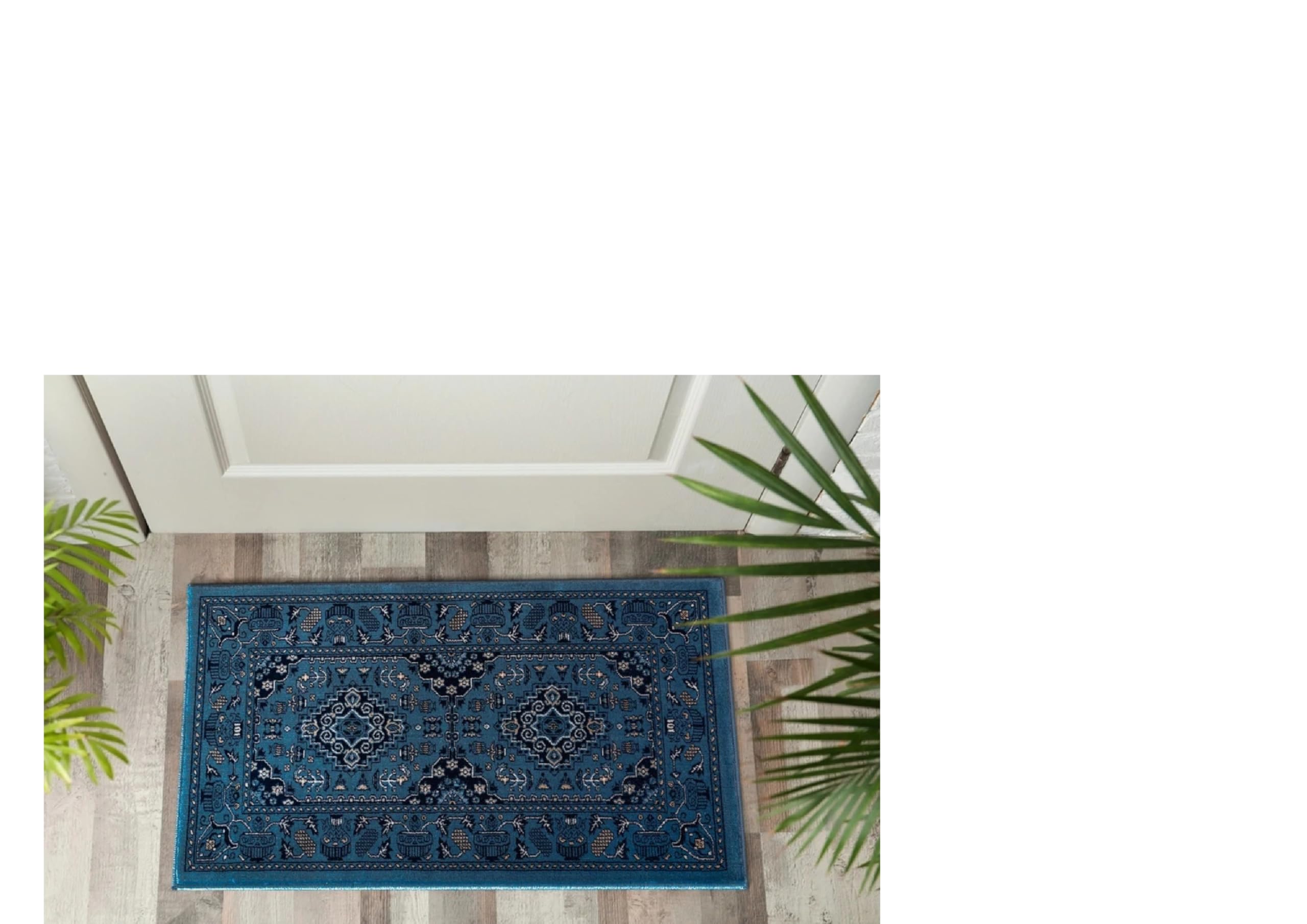 Traditional Persian Style Area Rug Floral Medallion Design Living Room Floor Carpet Soft Pile Hallway Runner Floor Mats Door Mats (TURQUOISE, 80 x 150 cm)