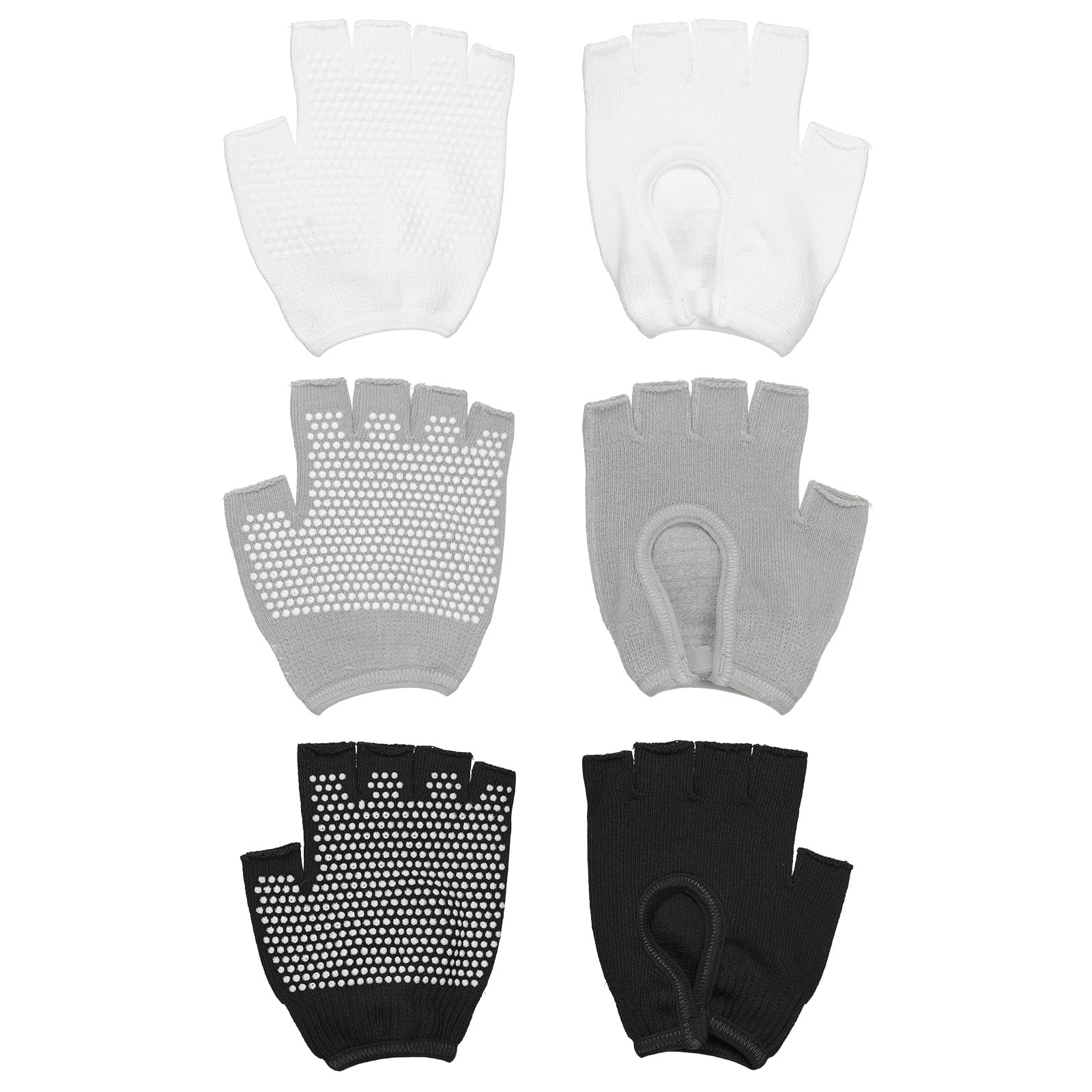 YELARXI Yoga Gloves, Non Slip Fingerless Pilates Gloves Breathable Exercise Workout Mittens - Fitting For(Men Women Gym/Weight Lifting/Cycling/Training), 3 Pairs & Black/Grey/White