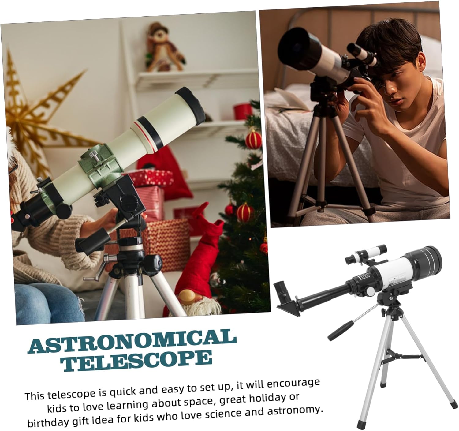 jojofuny Portable Astronomy Telescope for Beginners Students 70 Mm Aperture Wide-Field Telescope with Tripod for Stargazing Planet Observation Bird Watching