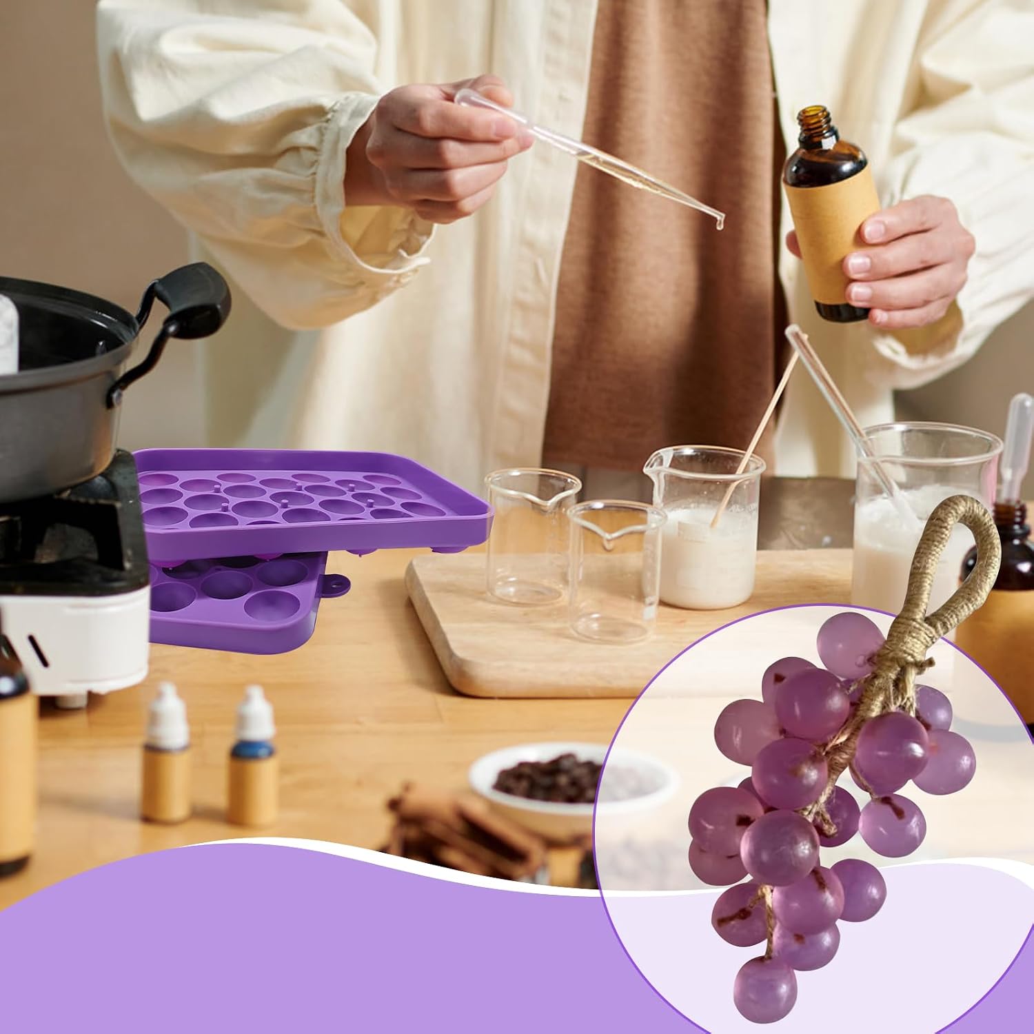 huoflame Grape Silicone Soap Mold Kit with 100m Jute Twine & Tweezers – DIY Handmade Grape Soap Making Mold, Reusable Silicone Mold Set for Crafts, Gifts & Creative Soap Projects image 5