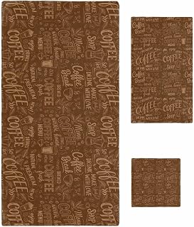 Bath Towel Sets, Coffee Milk Tea and Cocoa Bean Bathroom Towels Soft Hand Towel Washcloth Cotton Towel Set,Absorbent Soft Bath Set for Hotel Beach Pool Cafe Theme Quote on Brown Towels