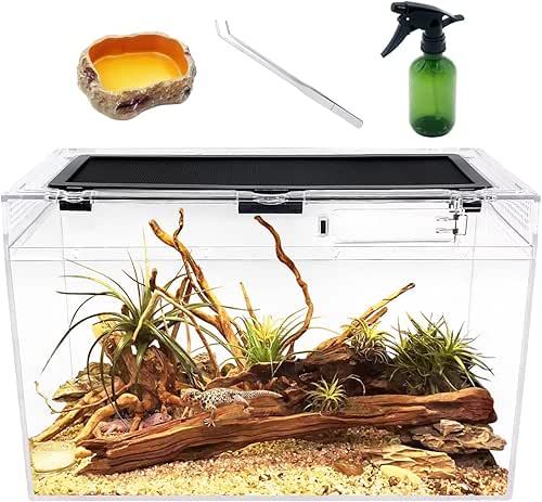 Reptile Terrarium,16" x 8"x 10" Reptile Tank with Full View