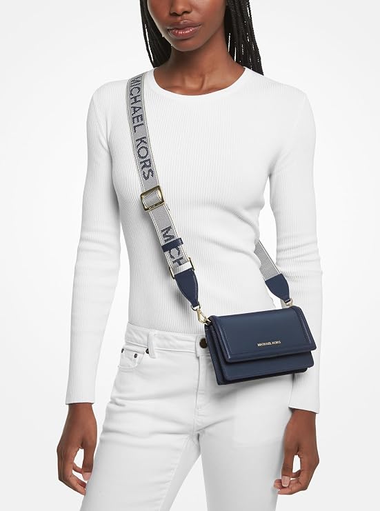 MICHAEL Michael Kors Jet Set Small Phone Web Strap Crossbody, Gold Tone Hardware/Navy, One Size