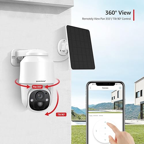 Miniatura 3 de BOAVISION Cámara de seguridad inalámbrica WiFi al aire libre, cámara con energía solar, inclinación panorámica, visión de 360, detección humana PIR,