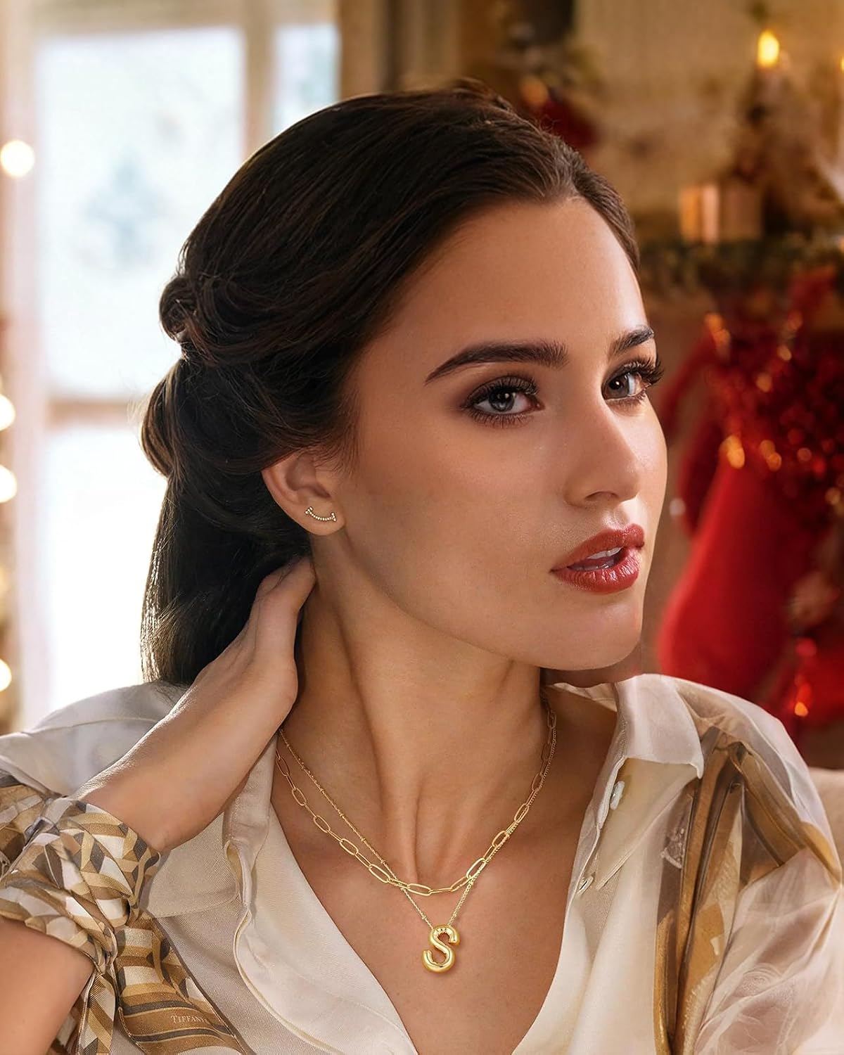 Chunyee Bubble Letter Necklace Gold for Women, 18k Gold Initial Necklaces for Women Dainty Letter Necklace With Gift Package, Ideal Jewelry Gifts for Women - Image 8