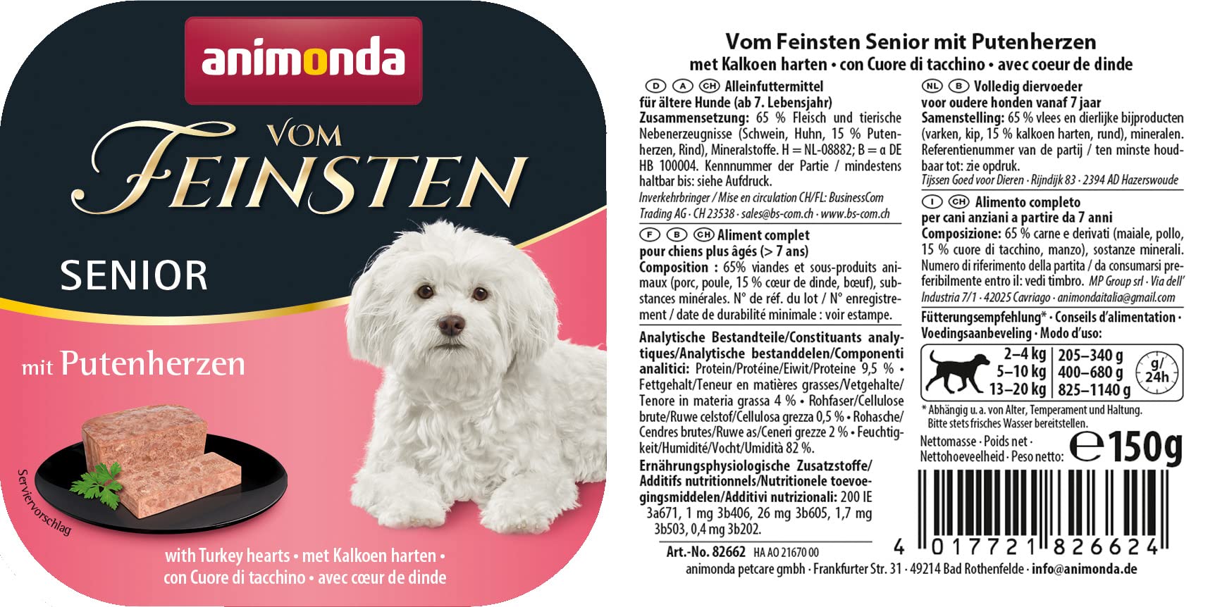 animonda Vom Feinsten Junior Hundefutter, Nassfutter für Hunde im Wachstum & Senior Hundefutter, Nassfutter für ältere Hunde ab 7 Jahren, mit Putenherzen, 22 x 150 g