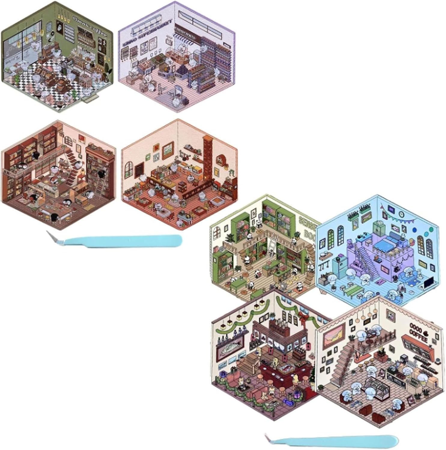 Isometric Stickers, Room Sticker Book, 4 Sets DIY 3D House