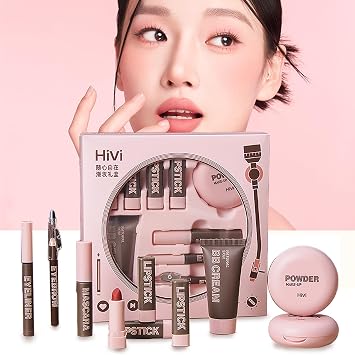 HiVi Makeup Set Cosmetics Set 9-Piece Foundation × 1, Compact Powder × 1, Eyeliner × 1, Eyebrow Pen × 1, Mascara × 1, Lipstick × 4 Full Beauty Makeup Cosmetics Set Long-lasting Makeup Set Beginner