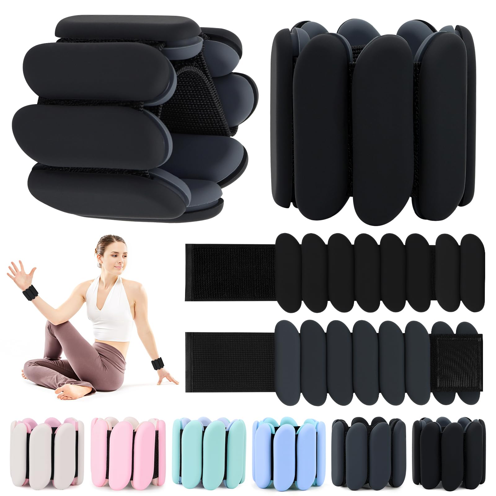 Wrist Weights, Wrist and Ankle Weights for Women and Men(1Lbs Each), Adjustable 2lb Wearable Silicone Weighted Bangles, Fits for Yoga, Pilates, Home