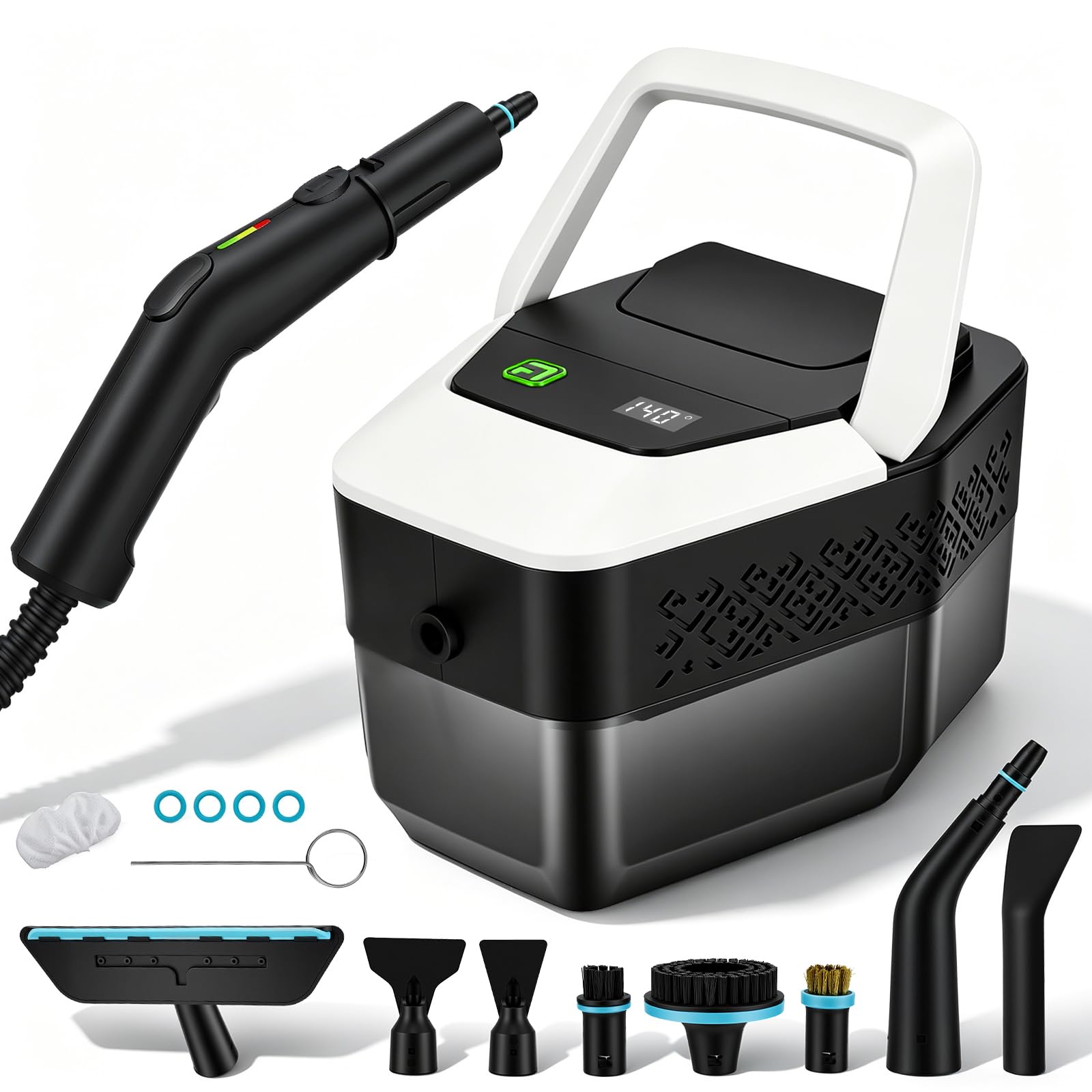 Dampfreiniger Handgerät 2500W, Steam Cleaner mit 1800ML Wassertank, Tragbarer Dampfreiniger 4Bar Hochdruck, 105°C Heißdampf, Handdampfreiniger für Küche, Bad, Fenster, Polster, Auto, ohne Chemie