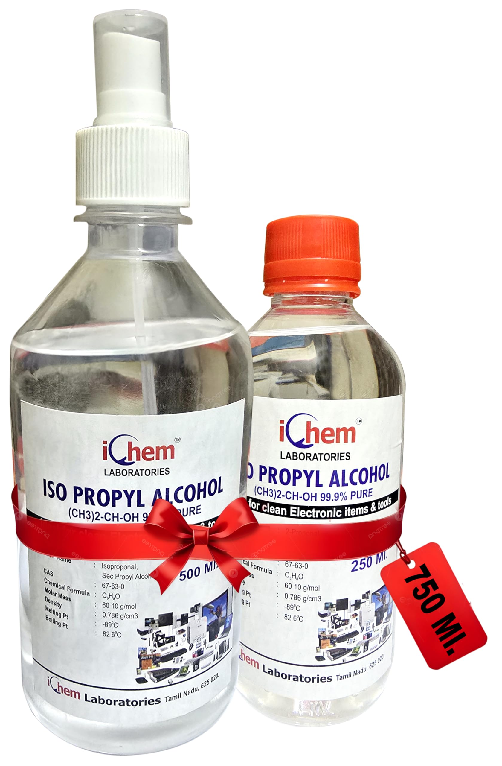 ICHEM ISOPROPYL ALCHOL (IPA) 99.9% (CH3)2-CH-OH CAS NO: 67-63-0 Premium Grade Pure For Technical Use 500ML Spray Bottle + 250ML=(750ML) Bottle Combo (Pack of - 2)-image-34