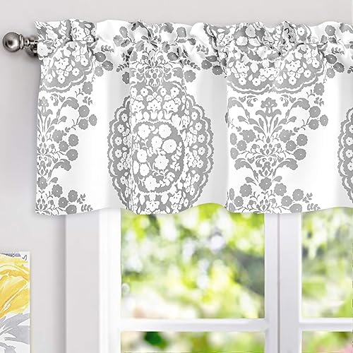 DriftAway Cortinas de damasco para ventanas, estilo granja, medallón floral, patrón Samantha, cocina, dormitorio, sala de estar, cortina corta