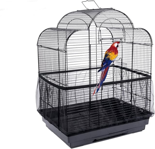 Bird Cage Skirt,Large Bird Cage Cover Bird Seed Catcher Birdcage Mesh Net Skirt,Adjustable Soft Nylon Ventilated Airy Bird Cage Net Cover Birdcage Seed Feather Catcher for Round Square Cages