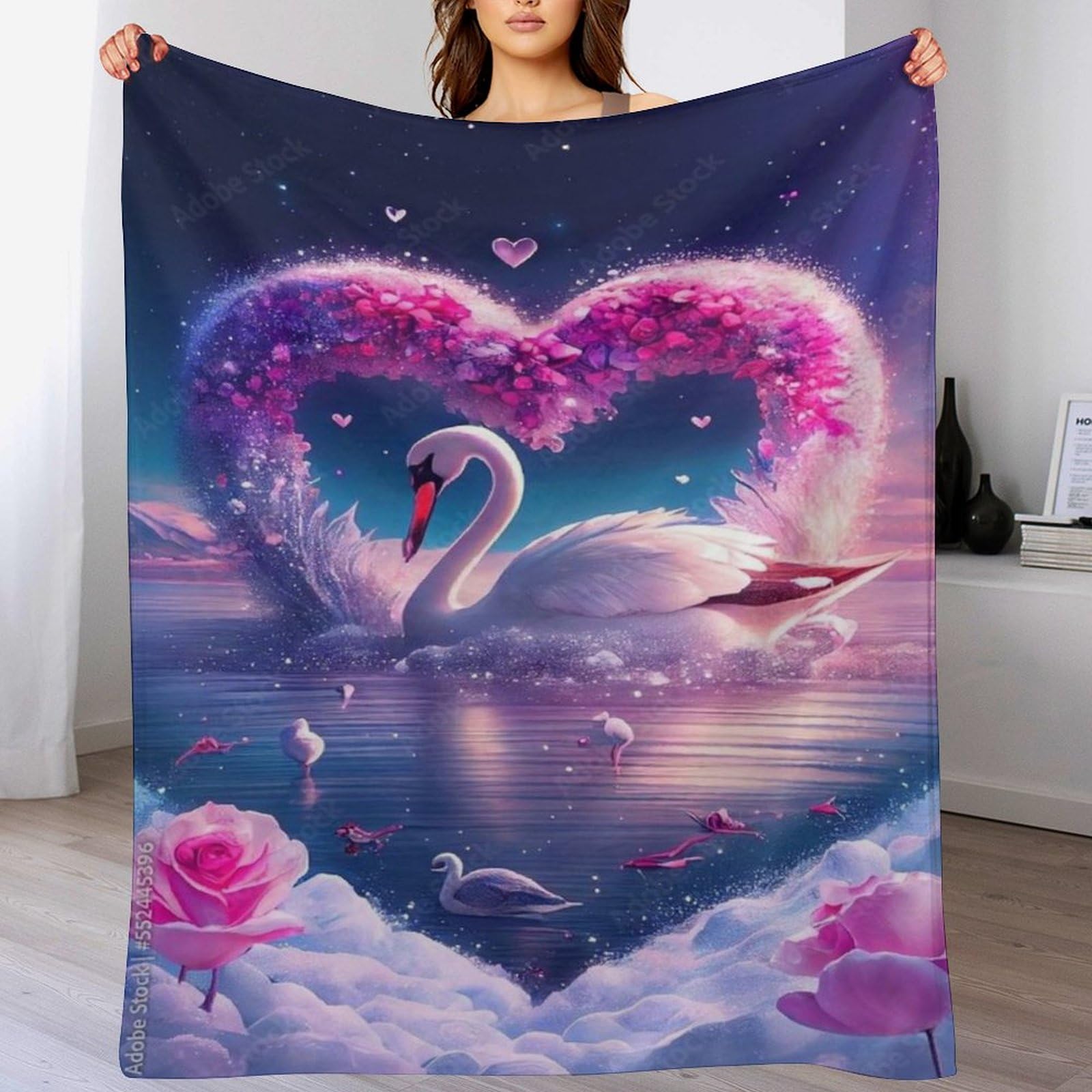 Couverture polaire cygne pour cocooning sur le sofa ou lit