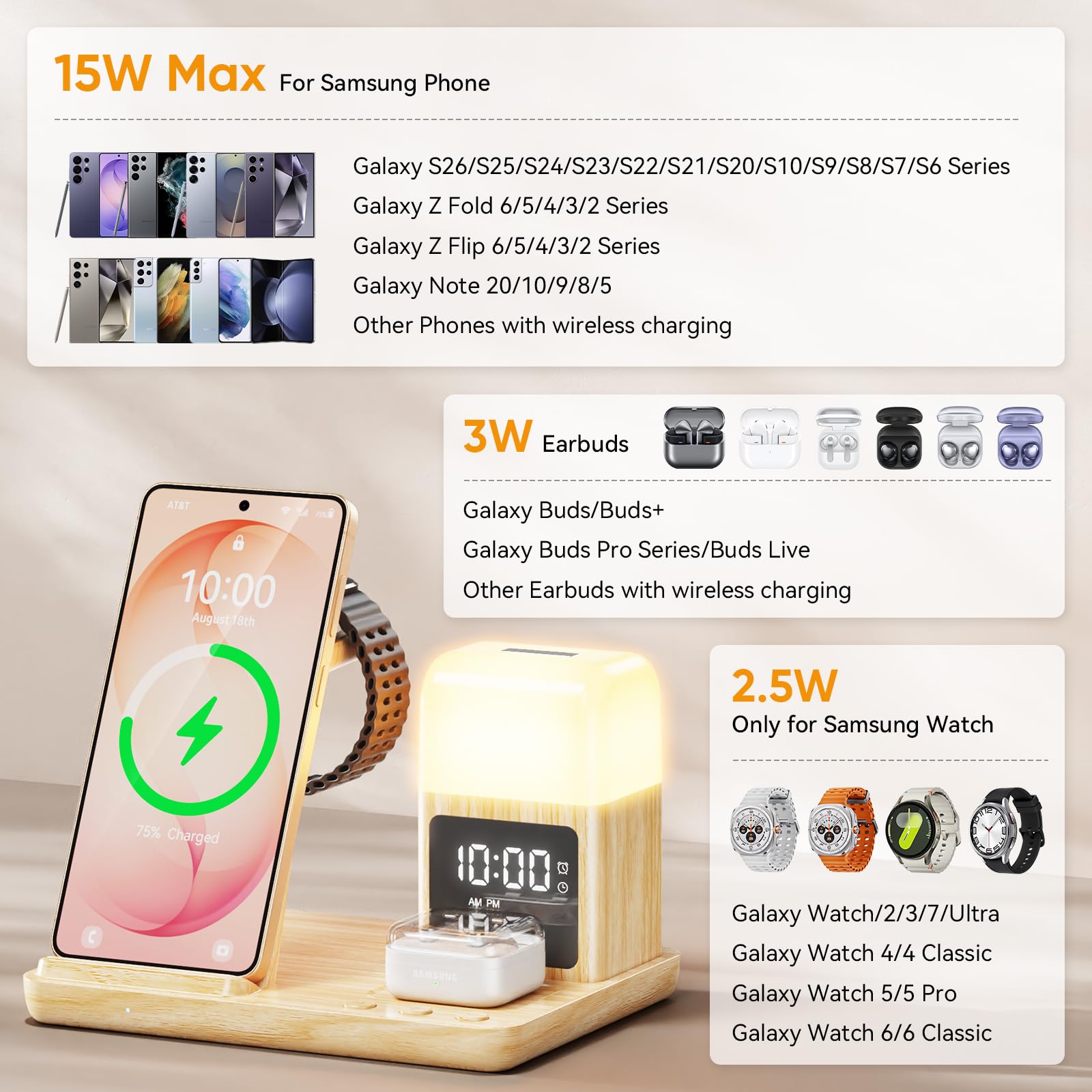 Stazione di ricarica induttiva per Samsung - 3 in 1 Wireless Charger