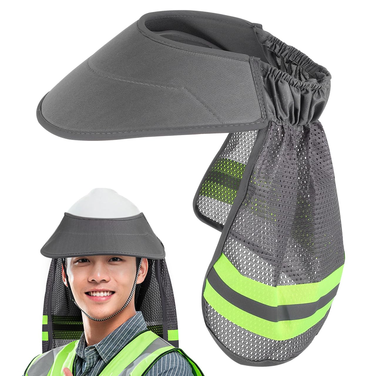 DOITOOL Protector Solar para Casco de Obra - Parasol de Seguridad con Visera - Cubre Cuello Sombra Pantalla - Malla de Poliéster Transpirable para Construcción Trabajo al Aire Libre y Jardinería