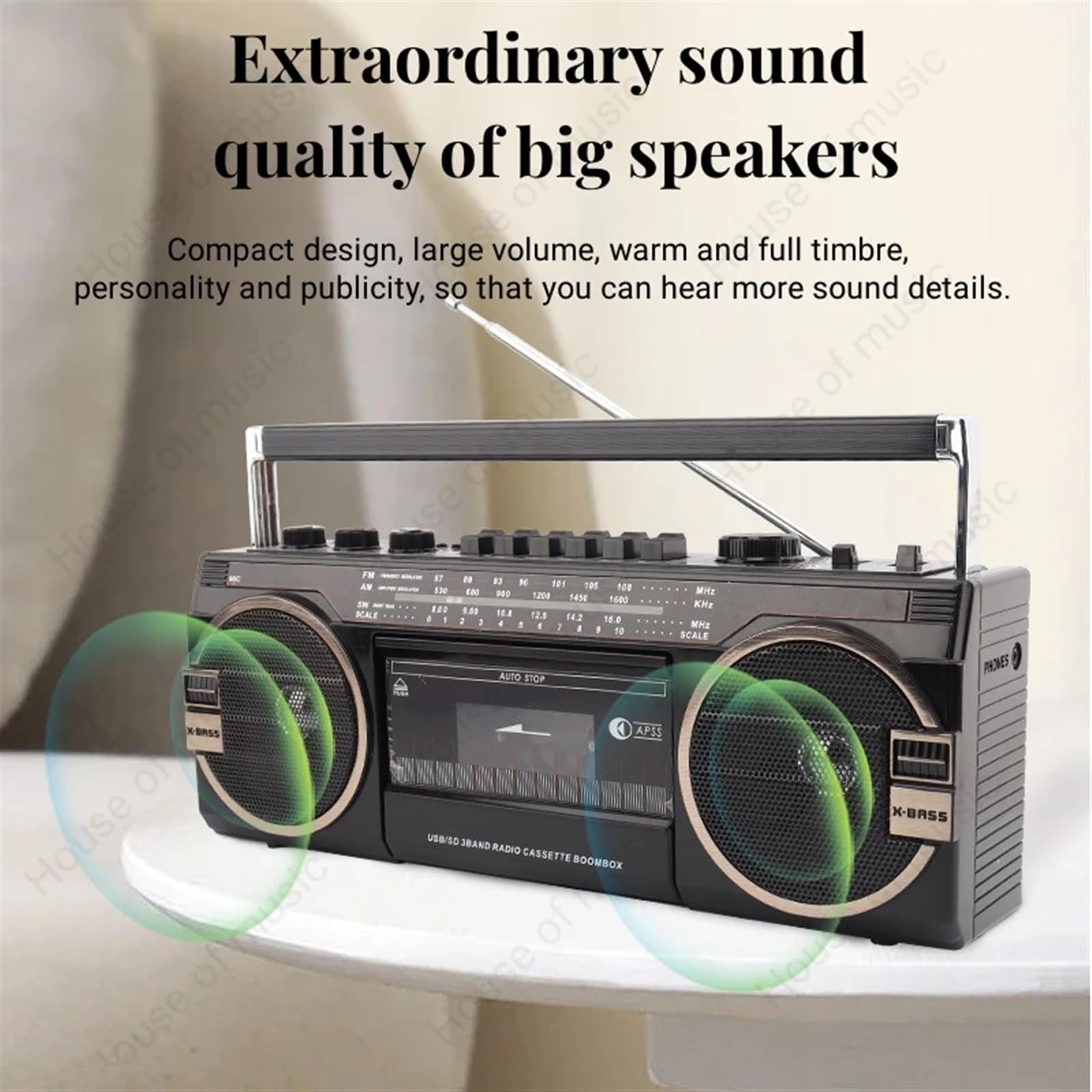 Boombox - Reproductor de CD portátil, grabadora de casete retro con Bluetooth y radio AM/FM, altavoz clásico de los años 80 para viajes y reuniones familiares