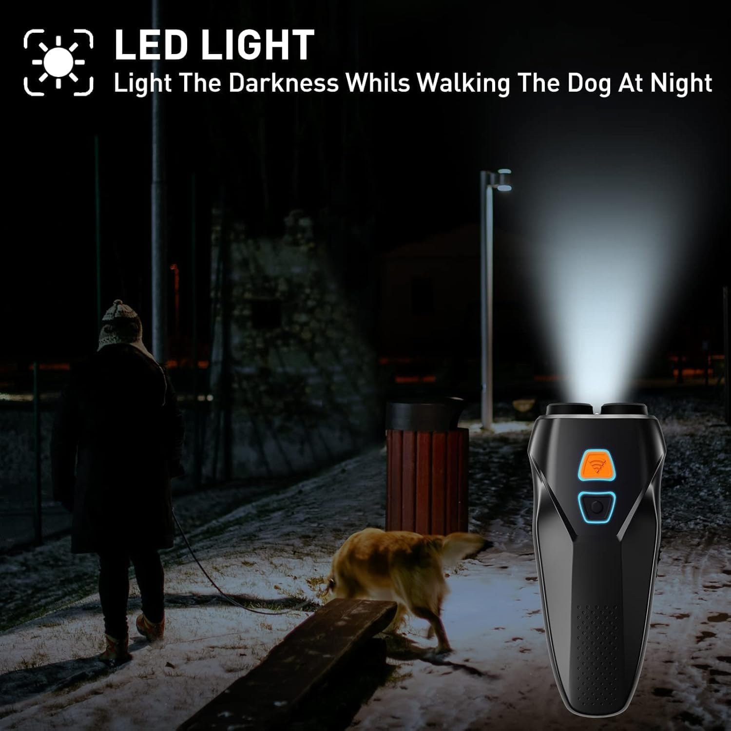 Ultrasonic Anti Barking Device Rechargeable LED Flashlight Dual Sensor Anti Dog Stop Barking Training Correct Bad Pet BehaviorAdjuster(White)