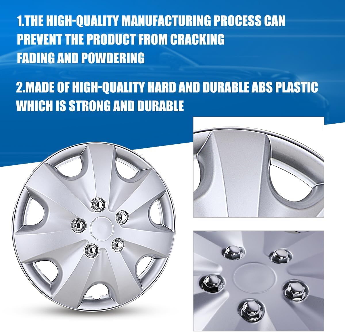 CPW 14 Inch 4Pcs Universal Hubcaps for Steel Wheel Rims Cover Car Truck SUV Accessories Snap On Installation PP Material Replacement Hub Caps Set of 4 (17 Inch Silver)