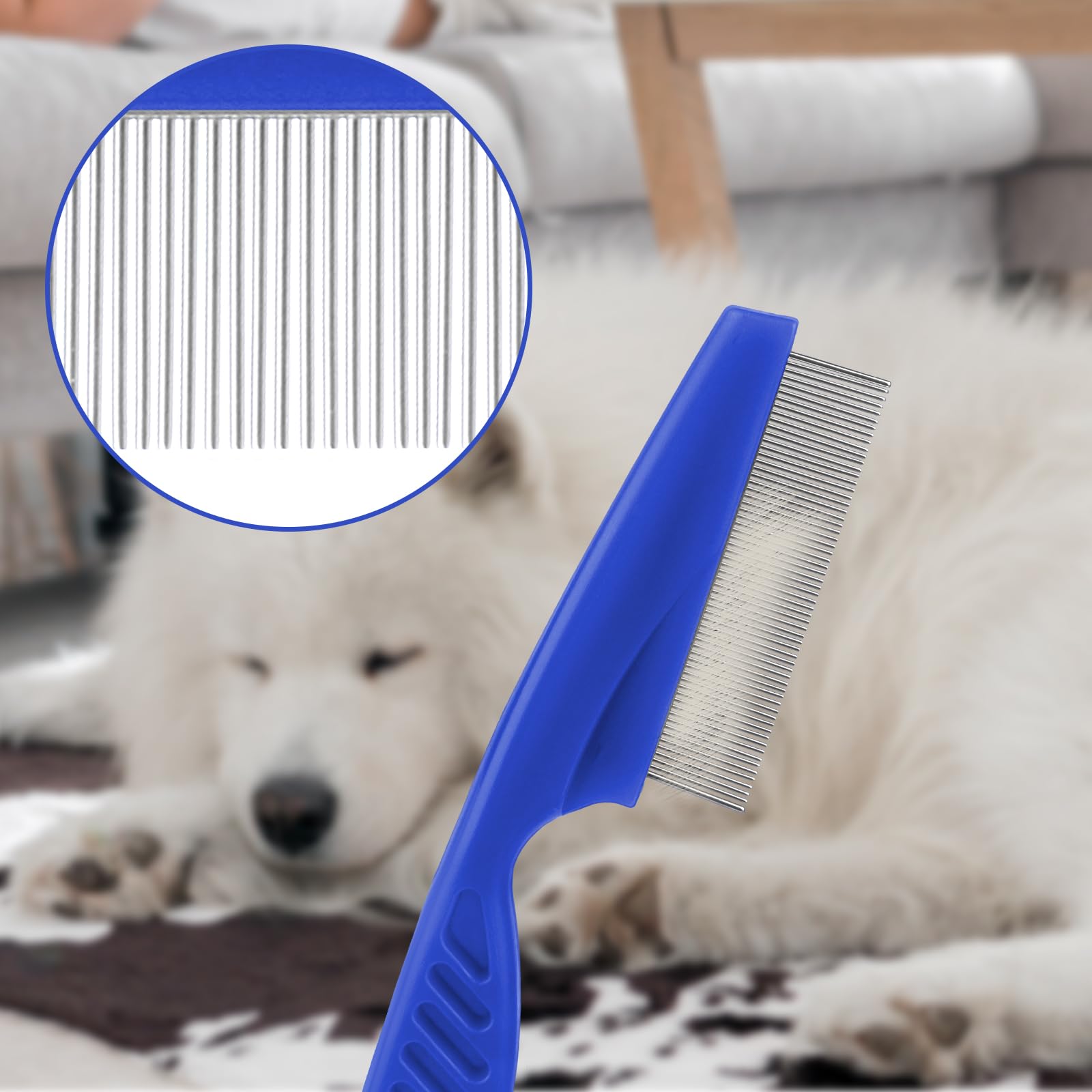 Molain Lot de 4 peignes anti-poux en métal pour chat et chien - Peigne anti-puces en plastique double face - Peigne anti-poux en acier inoxydable - Peigne à poux en métal - Bleu