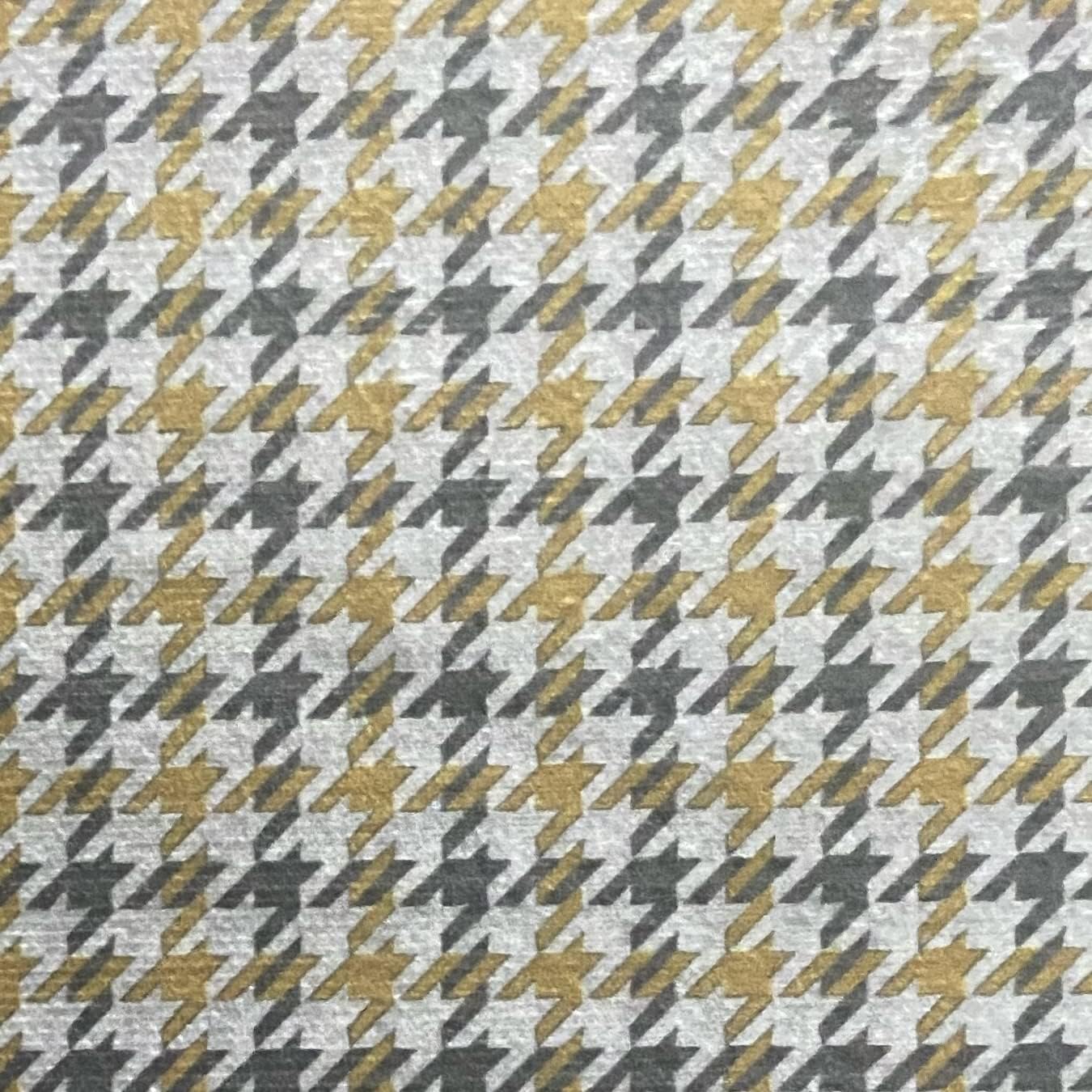 Houndstooth Design Velvet Finish Digitally Printed Soft and Rich Furnishing Fabric for Sofa, Cushions, Dinning Chair, Craft - Width 54 inches - Fabric by The Yard - Mustard Yellow