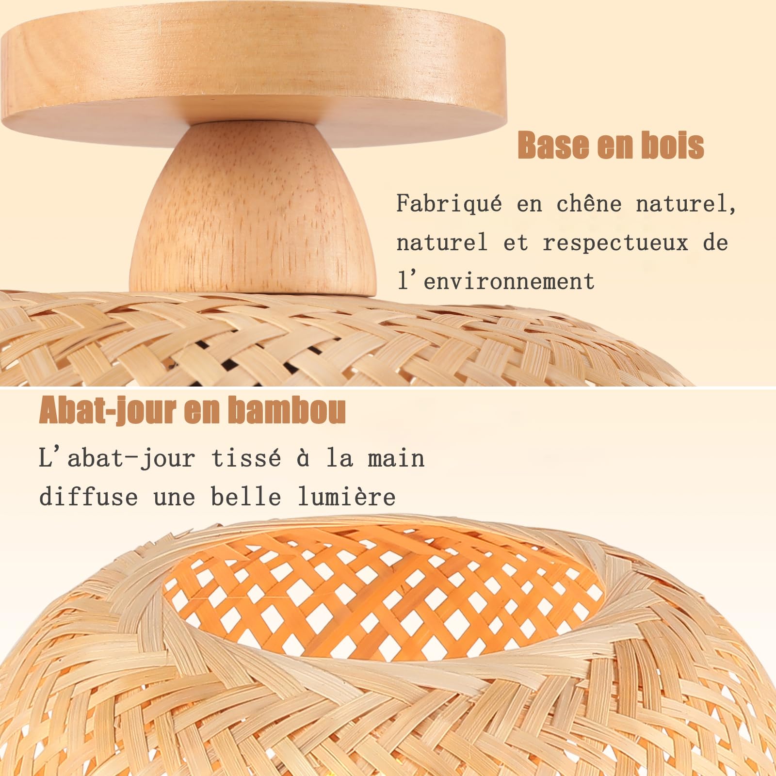2 Stücke Deckenleuchte Bambus Weben Kronleuchter Rattan Boho Style Bambus Lampenschirm Vintage Deckenlampe Deko Deckenleuchte für Restaurant Wohnzimmer Küche, Ø25cm