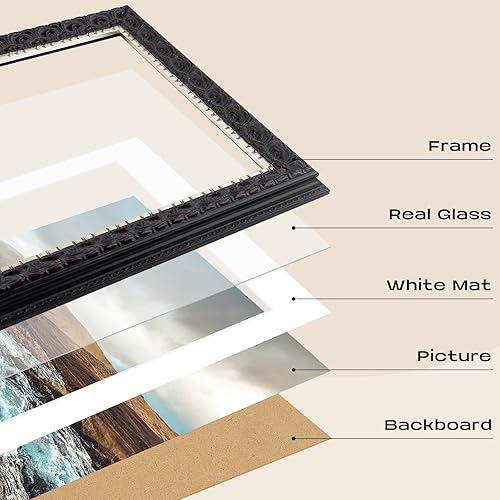 Vista 14 de Golden State Art, Marco de fotos de 11 x 14 pulgadas con paspartú blanco para fotos de 8 x 10 pulgadas y cristal real para exhibición en pared, Oro