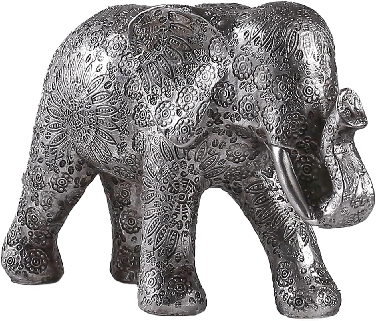 Silver Elephant Statue - Modern Home Decor, Resin Sculpture for Bookshelves, Bedrooms, Desktops, Living Rooms (7.87" Silver)‌