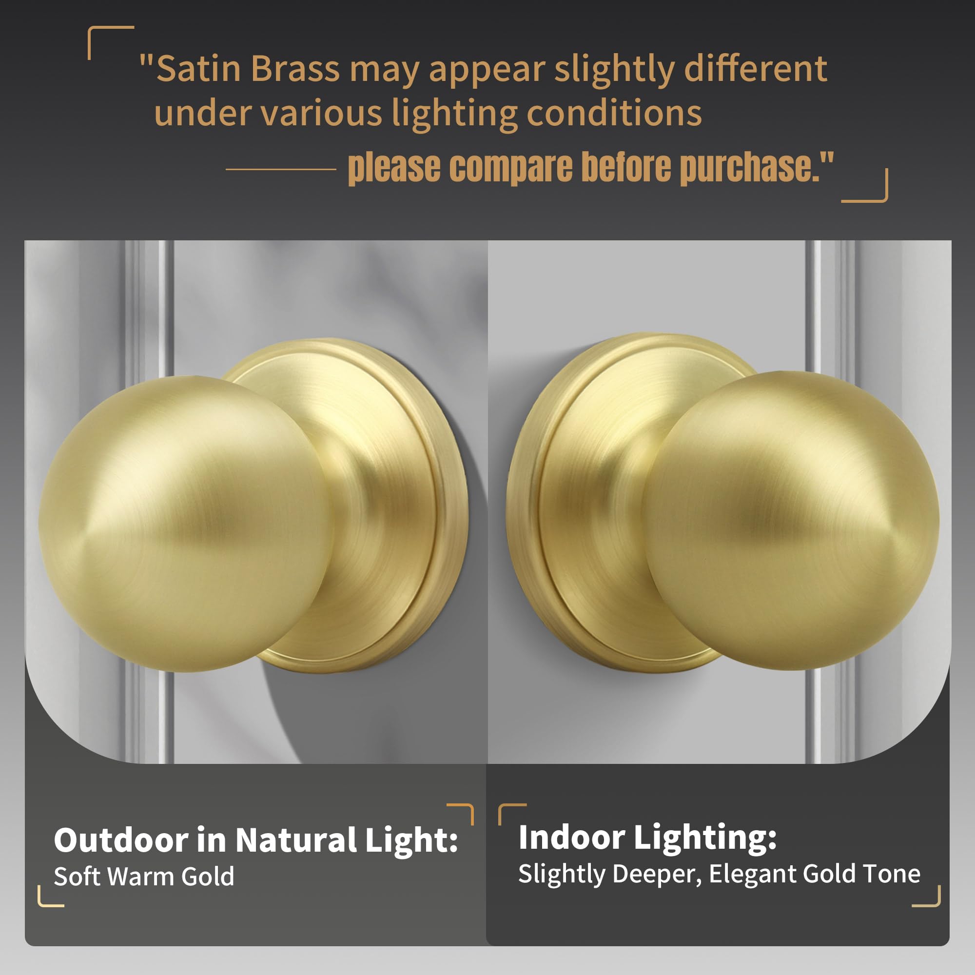 Satin Brass Passage Door Knob - Non-Locking Design -2