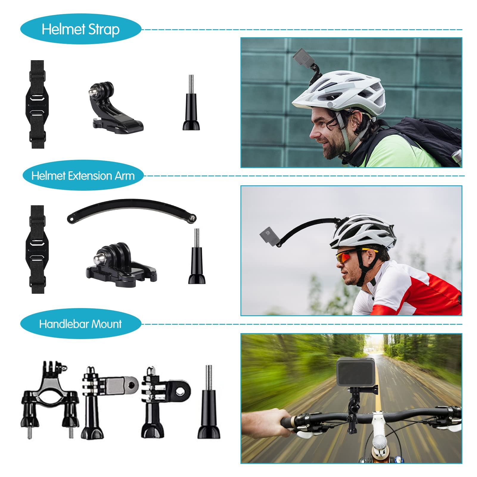 Zubehör Kit für GoPro Hero 11 10 9 8 7 6 5 4 Max, GoPro Fusion, Insta360,DJI Osmo Action/Action 2, AKASO, Head Chest Wrist Strap+ Bike Mount+Saugnapf+ Floating Grip Bundle Set