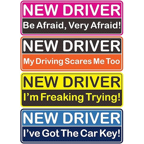 4 Pack Reflective Student Driver Car Magnet, Funny Magnetic Bumper Sticker Safety Sign Set, New Driver Stickers Supplies for Novice Drivers, Removable, Water Proof, UV Heat Resistant